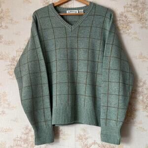 Vtg 90s Orvis Lightweight Wool Windowpane Sweater | Mint & Chocolate | Size M